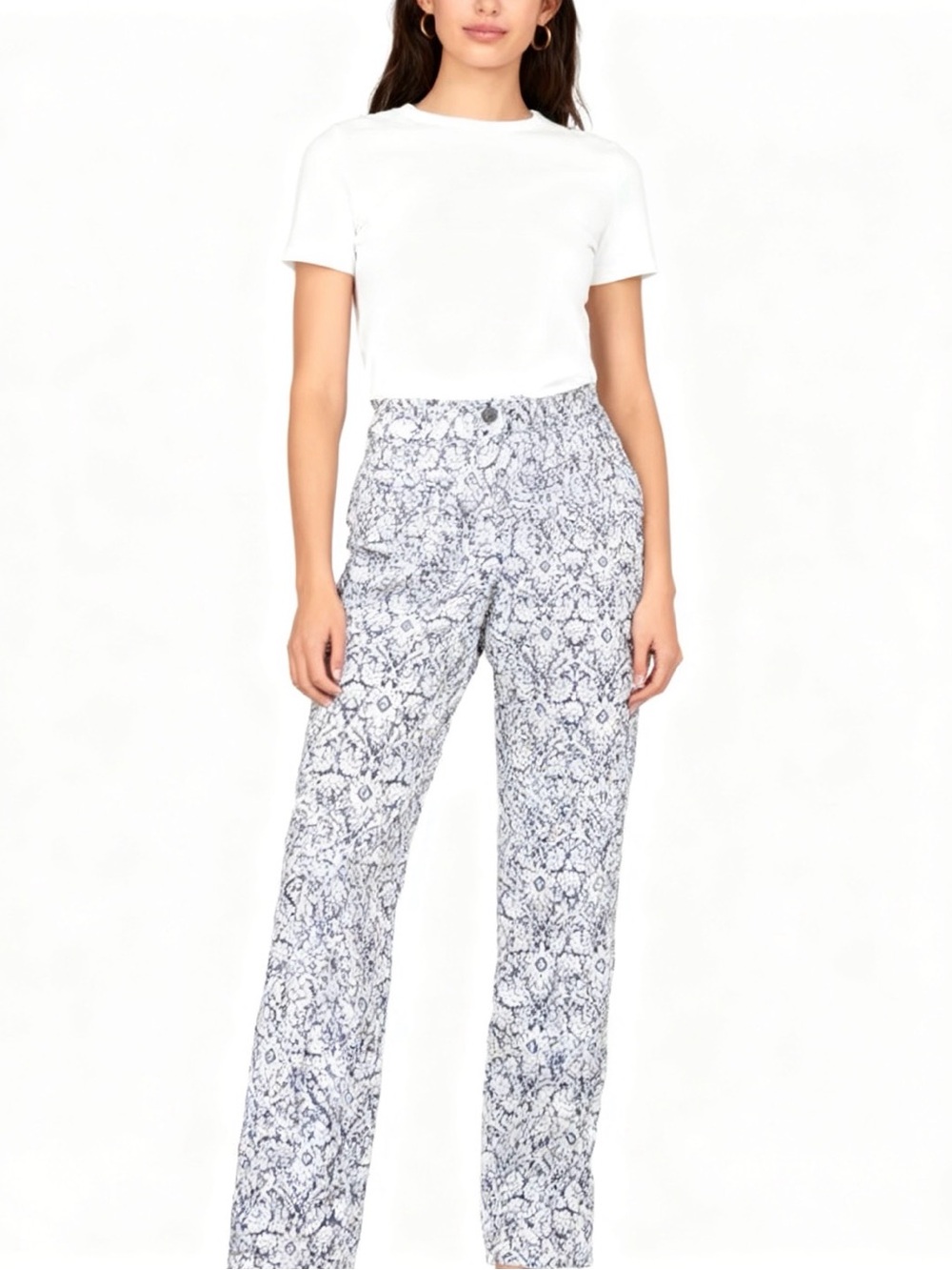 89th & Madison blue and white floral print pants womens size 6